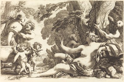 Çocuklarla Oturan Bacchante by Michel Dorigny