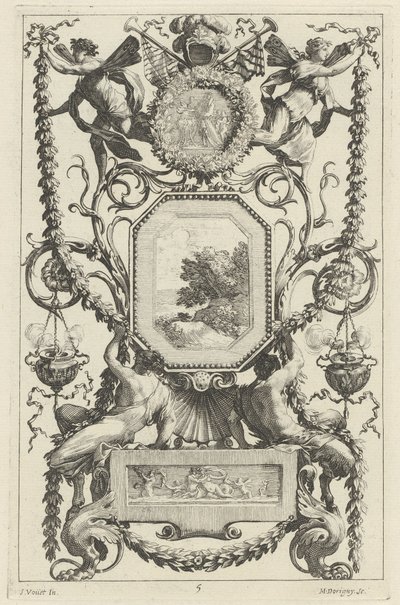 Madalyonla Üstü Kurban Olan Süs Panosu by Michel Dorigny, after Simon Vouet
