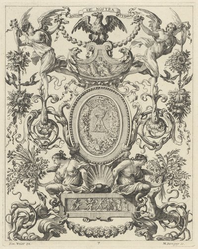 Üstünde Kartal Taşıyan Süs Panosu ve Sloganı NATOS ET NOSTRA TUEMUR by Michel Dorigny, after Simon Vouet