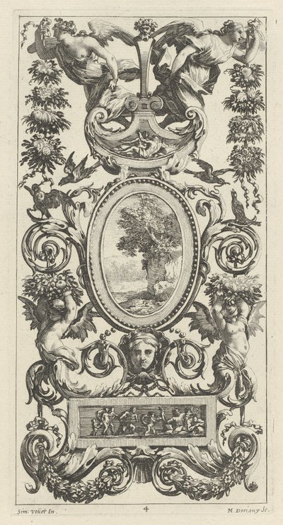 Pan ve İki Çelenk Taşıyan Kadın ile Süs Paneli by Michel Dorigny, after Simon Vouet