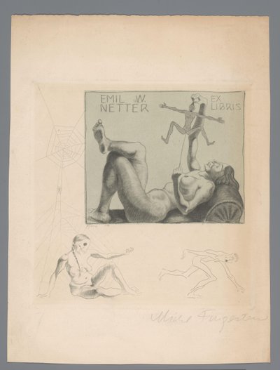 Ekslibris van Emil W. Netter by Michel Fingesten (signed by artist)