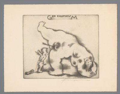 Exlibris van Gianni Mantero Gex eroticisM (nesne üzerine başlık) by Michel Fingesten (signed by artist)