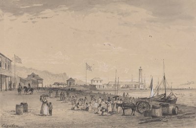 King's Wharf ve South Quay-İspanya Limanı by Michel Jean Cazabon