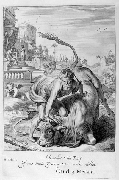 Boğa şeklindeki Achelous, Herkül tarafından yenildi, 1655 by Michel de Marolles