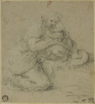 Diz çökmüş anne kucaklayan çocuk by Michelangelo Anselmi
