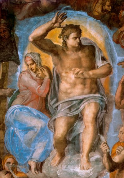 Son Yargının Detayı: İsa Yargıçları. Michelangelo (Michelangelo veya Michelangelo) olarak bilinen Michelangelo Buonarroti tarafından fresk by Michelangelo Buonarroti