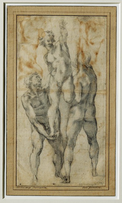 Bir üçüncüyü kaldıran iki çıplak adam, 1502-06 civarı ... by Michelangelo Buonarroti