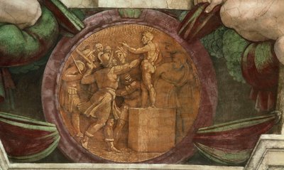 Madalyon, Tanrı Baal Heykelinin Yıkılışını temsil eder..., 1508-1512. by Michelangelo Buonarroti