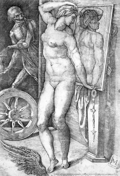 Bir Aynada Kendine Bakan Çıplak, Monogrammist tarafından yapılan baskı by Michelangelo Buonarroti