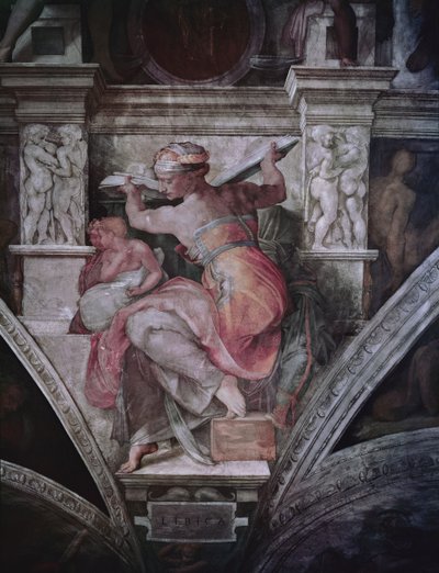 Sistine Şapeli Tavanı: Libya Sibyl, c.1508-10 (restorasyon öncesi) by Michelangelo Buonarroti