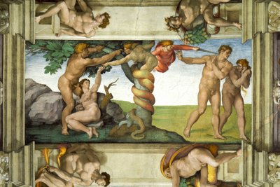 Sistine Şapeli Tavanı: Dört Ignudi ile İnsanın Düşüşü ve Cennet Bahçesinden Kovulma by Michelangelo Buonarroti