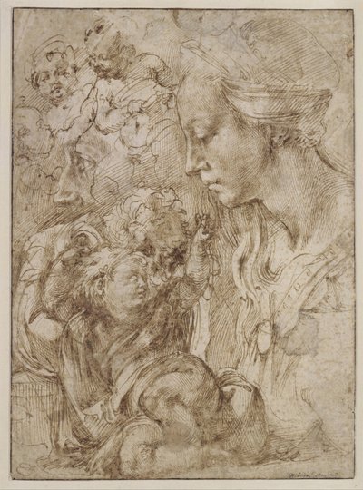 Vaftizci Yahya ile Kutsal Aile Çalışmaları, 1505 by Michelangelo Buonarroti