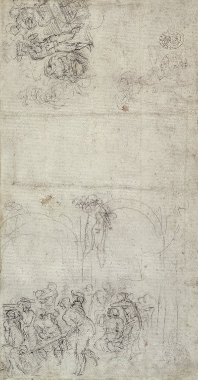 Son Yargı Çalışması (kağıt üzerinde kalem ve kurşun kalem) (verso) by Michelangelo Buonarroti