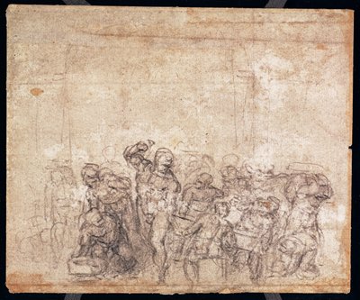 Bir Anlatı Sahnesi için Figürlerin İncelenmesi (kağıt üzerinde siyah tebeşir) (ya da tersi) (rekto için bkz. 191777) (ayrıca bkz. 191767) by Michelangelo Buonarroti