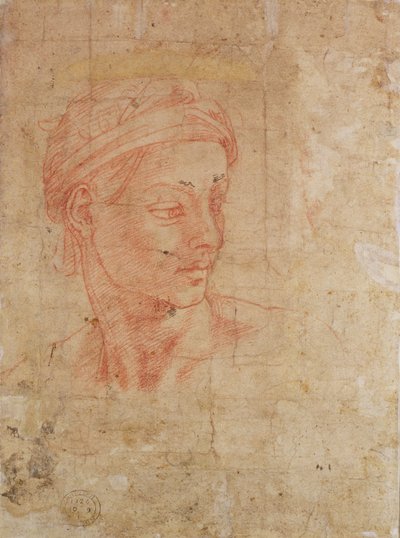 Bir Kafa Çalışması (kağıt üzerinde kırmızı tebeşir) by Michelangelo Buonarroti