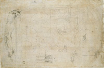 Bir Adamın Kolu Çalışması ve bazı mimari eskizler, c1490-1560 by Michelangelo Buonarroti
