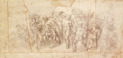 Bir anlatı sahnesi için figürlerin incelenmesi (kağıt üzerinde karakalem) (rekto) by Michelangelo Buonarroti