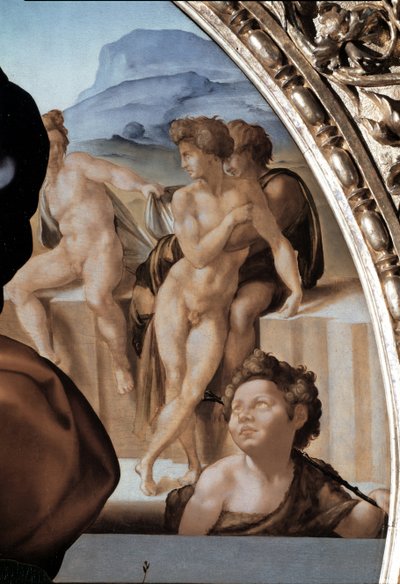 Tondo Doni: Vaftizci Yahya ile Kutsal Aile, detay - 1504-06 (panelde yağlı boya) by Michelangelo Buonarroti