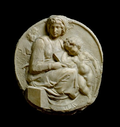 Vaftizci Yahya ile Bakire ve Çocuk Madonna Pitti veya Tondo Pitti. Michelangelo Buonarroti dit Michel Ange (Michelangelo veya Michelangelo) tarafından kabartmalı mermer çoraplar by Michelangelo Buonarroti