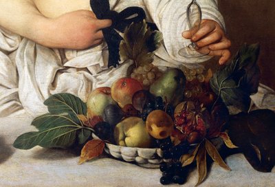 Bacchus, meyve kasesi ile detay, c.1589 (tuval üzerine yağlı boya) by Michelangelo Merisi da Caravaggio