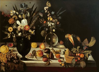 Çiçekler ve meyvelerle natürmort, Master of the Hartford Natürmort, c.1600-10 (tuval üzerine yağlı boya) by Michelangelo Merisi da Caravaggio