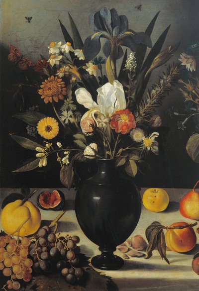 Çiçekler ve meyveli natürmort, Master of the Hartford Natürmort, c.1600-10 (tuval üzerine yağlı boya) (507174 detayı) by Michelangelo Merisi da Caravaggio