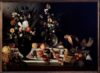Çiçekler ve meyvelerle natürmort Caravaggio dit le Caravaggio