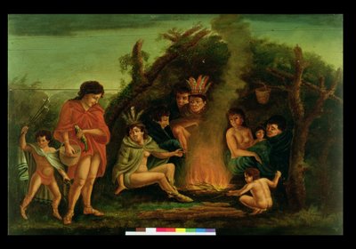 Bir Kızılderili Kampını tasvir eden yangın tahtası by Michele Felice Corne