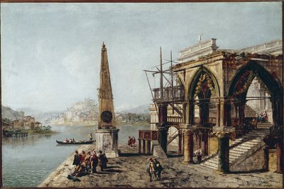 Dikilitaş ile Hayali Görünüm (tuval üzerine yağlı boya by Michele Marieschi