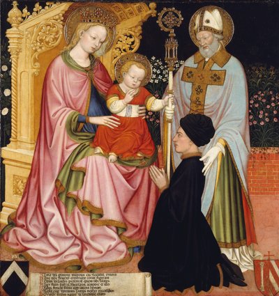 Donörle birlikte Madonna ve Çocuk, Pietro de 'Lardi, Aziz Nikolaos tarafından sunuldu, yakl. 1420-30 by Michele dai Carri