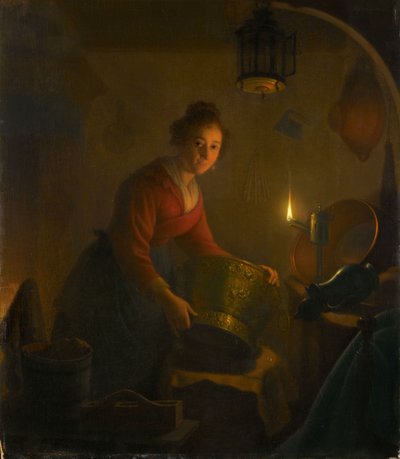 Mum Işığında Mutfakta Bir Kadın, c.1830 (panel üzerine yağlıboya) by Michiel Versteegh