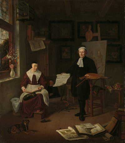Üçüncü eşi Elisabeth van der Mersche ile Michiel Comans (1614-1687), hattat, etcher, ressam ve okul müdürü portresi by Michiel van Musscher