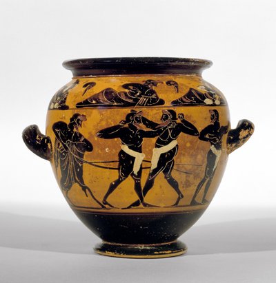Boksörleri betimleyen tavan arası siyah figürlü stamnolar, MÖ 520-500 dolayları (çömlek) (ayrıca bkz. 100575) by Michigan painter