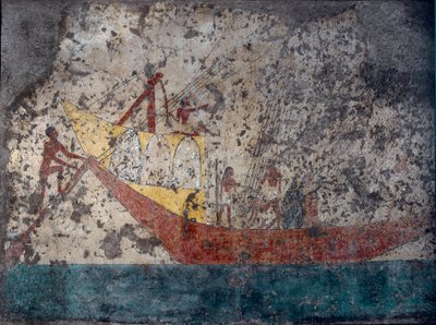 Mısır antikası: “” Mısır askeri gemisi”” Bir mezardan fresk. 2000 M.Ö. Torino, Egizio Müzesi by Middle Kingdom Egyptian