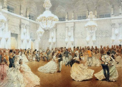 Nasir al-Din Shah'ın Mayıs ayındaki Resmi Ziyareti Sırasında Kışlık Saray Konser Salonunda Balo by Mihaly von Zichy