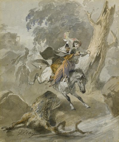 Scènes du Caucase dizisinden adam kaçırma by Mihaly von Zichy