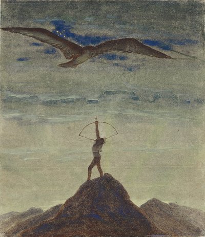 Yay Burcu (""Zodyak" Döngüsünden) par Ciurlionis, Mikalojus Konstantinas (1875-1911). Kağıt üzerinde tempera, boyut : 35,3x30,1 by Mikalojus Konstantinas Čiurlionis