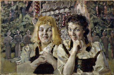 Hansel ve Gretel (Hansel ve Gretel). Jacob (1785-1863) ve Wilhelm (1786-1859) Grimm kardeşlerin masalından iki çocuğun şekerci evinin önünde açgözlü gözlerle portreleri. Mihail Aleksandroviç Vrubel (Vrubel) (1856-1910), yağlı boya by Mikhail Aleksandrovich Vrubel