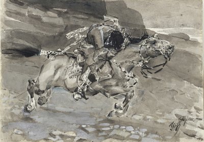 Atlı. Mihail Lermontov, 1890-1891 tarafından yazılan Şeytan şiirine örnek by Mikhail Aleksandrovich Vrubel