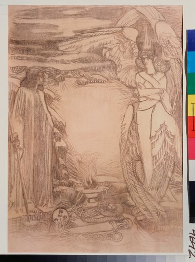 Resim dökmek le poete Prophete de Alexandre Pouchkine (1799-1837) (Puşkin tarafından yazılan Peygamber şiiri için çizim) - Mikhail Alexandrovich Vrubel (Vrubel) (1856-1910), kağıt üzerinde iyimser bir çizim by Mikhail Aleksandrovich Vrubel