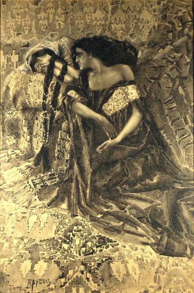 Tamara ve Şeytan. Mihail Lermontov, 1890-1891 tarafından yazılan Şeytan şiirine örnek by Mikhail Aleksandrovich Vrubel
