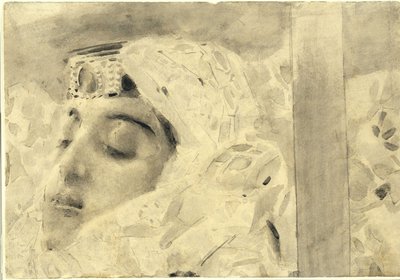 Tamara tabutta. Mihail Lermontov, 1890-1891 tarafından yazılan Şeytan şiirine örnek by Mikhail Aleksandrovich Vrubel