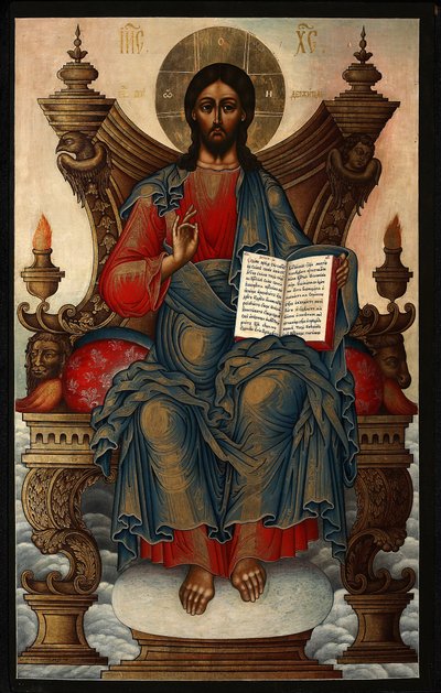 Enthroned Kurtarıcı - Soplyakov, Mikhail Alexeyevich (1722-1799) - 1762 - Panelde Tempera - 92,5x60 - Özel Koleksiyon by Mikhail Alexeyevich Soplyakov