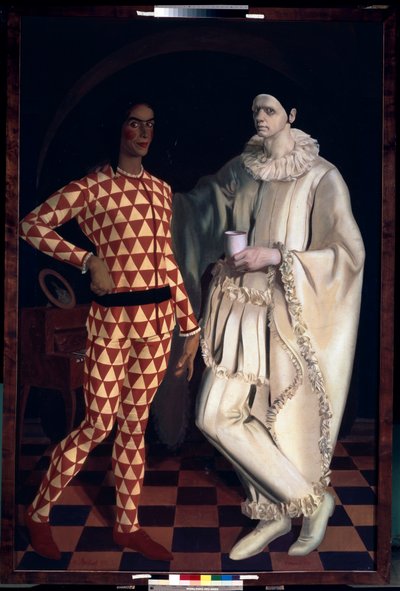 Alegorik sahne. (Birkaç sevgili, birkaç güvercin ve Cupid çalan müzikle çevrili). Sergei Yurievich Sudeykin (Serge Soudeikine) (1882-1946), tuval üzerine yağlı boya, yaklaşık 1910. Rus sanatı, 20. yüzyıl, art nouveau, modernizm. by Mikhail Nikolayevich Yakovlev