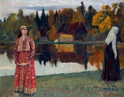 "Pres du Lacque" (Lak tarafından) Painture de Mikhail Nesterov (1862-1942) by Mikhail Vasilievich Nesterov