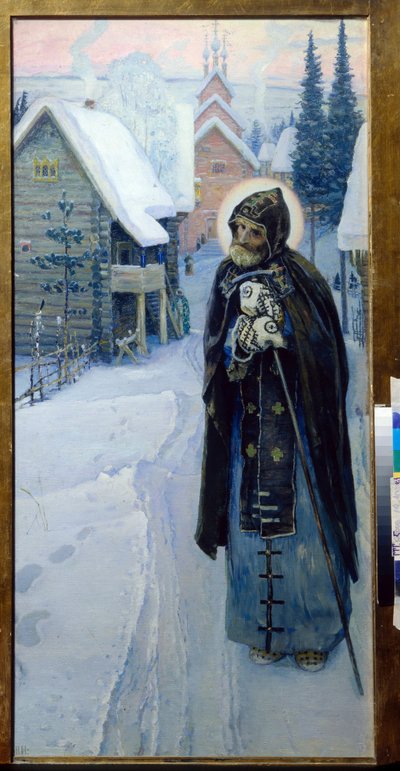 Serge de Radonezhie (1313-1392) - Nesterov, Mikhail Vasilyevich (1862-1942) için Aziz Sergios işçileri (Üç Parça, Sağ kısım) by Mikhail Vasilievich Nesterov