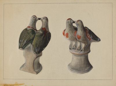 Chalkware Muhabbet Kuşları, c.1937 (suluboya) by Mina Lowry
