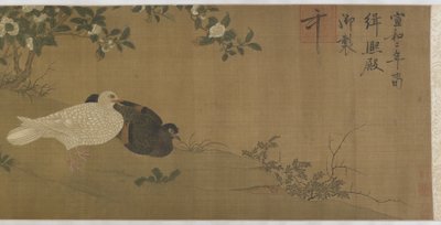 Camelias, güvercinler ve ötücü kuşlar by Ming Dynasty Chinese School