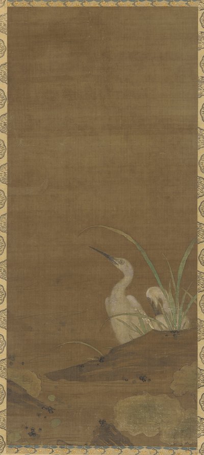 Balıkçıllar ve Su Bitkileri (ipek üzerine mürekkep ve renk) by Ming Dynasty Chinese School
