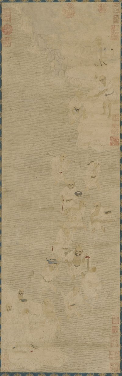 Luohan bir nehri geçerken, 16-17. yüzyıl (kağıt üzerinde mürekkep ve renk) by Ming Dynasty Chinese School